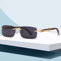 Nouvelles lunettes de soleil à la jambe en bois pour la tendance de la mode masculine, lunettes de soleil carrées, pièces décoratives en forme de I, verres sans cadre