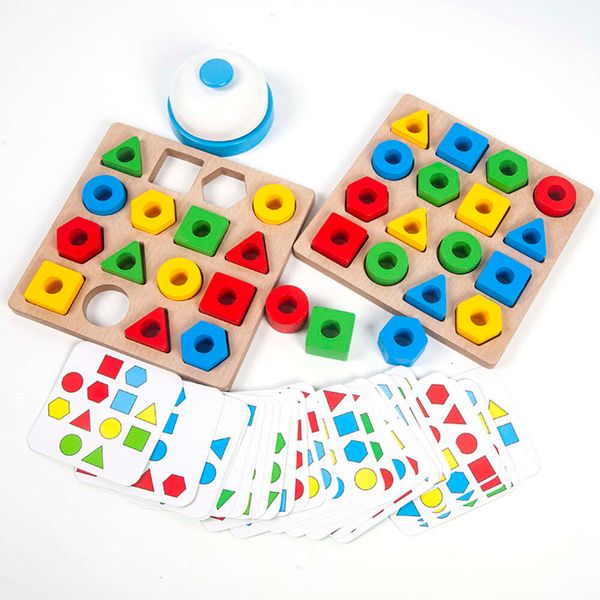 Nuevos juguetes de madera Montessori para bebés, tablero de rompecabezas 3D con formas geométricas a juego, juego de batalla interactivo para niños, juguete educativo para niños