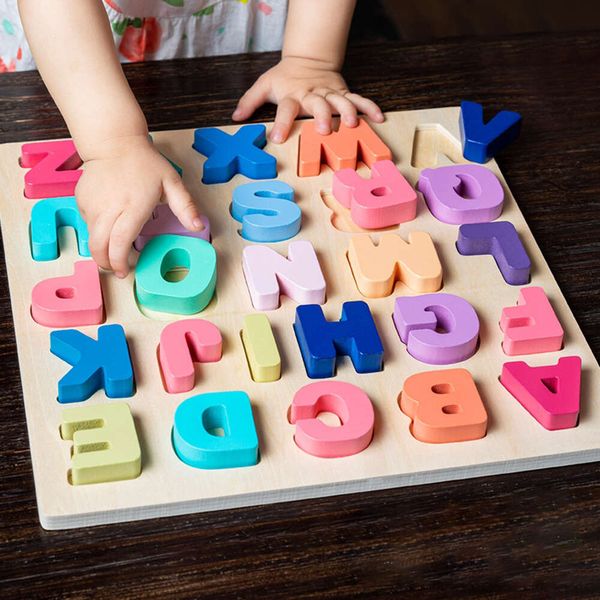 Puzzle en bois Montessori pour bébés de 1, 2 et 3 ans, jeux assortis en forme de l'alphabet et des chiffres, jouets éducatifs précoces pour enfants, nouvelle collection