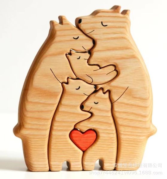 Nouveau Puzzle en bois fête faveur mère et enfant ours ensemble artisanat ornements bricolage fête des mères cadeau en gros 1020