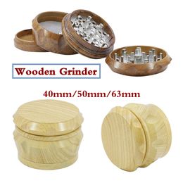 Nuevo Molinillo de madera para hierbas secas y tabaco, accesorios para fumar, amoladoras de 4 capas, 40mm, 50mm, 63mm de diámetro, amoladoras de madera