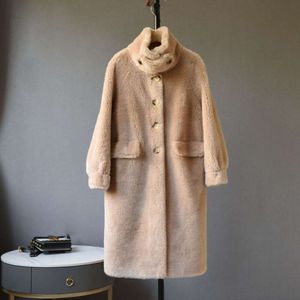 Manteau en laine d'agneau et de mouton intégré pour femmes, coupe polaire, col debout moyen et Long, nouvelle collection 2023, 8693