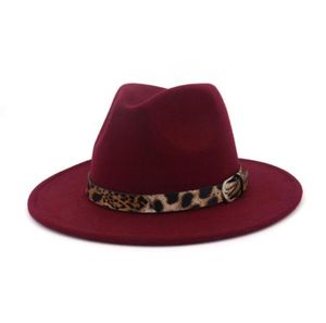 Nouvelle laine Fedora chapeau Hawkins feutre casquette à large bord femmes hommes Jazz église parrain Panama casquette avec ceinture en cuir léopard 36863396919764