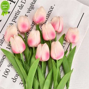 Nueva corona de flores artificiales de tulipán, centro de mesa de cementerio realista, ramo Artificial, arreglo Floral, ramo de tulipán, decoración, 1 rama