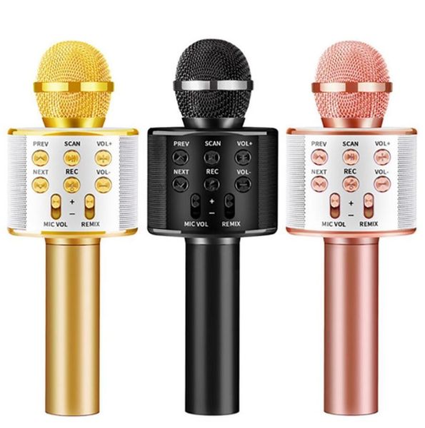 WS858 Microphone Sans Fil Bluetooth Karaoké WS-858 USB KTV Lecteur Téléphone Mobile Mic Haut-Parleur Enregistrer De La Musique + Boîte De Détail Exquise