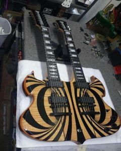 Nieuwe Wylde Audio Barbarian Double Neck Electric Guitar 12 6 Strings Gloss Yellow Black Behemoth SG Black Hardware5077963