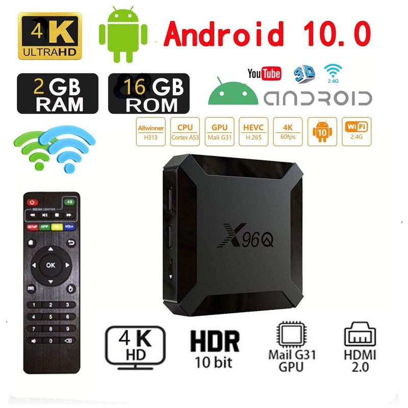 X96Q TV Box Android 10 4K 2.4G Wifi Allwinner H313 Quad Core Smart TVBox Lecteur multimédia 16GB X96 Smart-tv Set-topBox