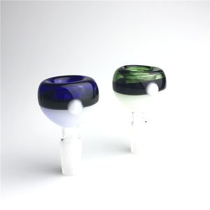 Bol en verre mâle de 14 mm avec couleur bleu vert blanc bloquant pyrex épais coloré à grande taille et eau fumant bols de bong