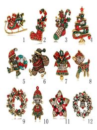 Nouveaux cadeaux de Noël Bijoux Broches d'arbre de Noël entier Alliage vintage Multicolore Cristal Broche de Noël Bouquet Costume Pins In1559732