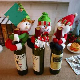 Nouveau Noël bouteilles de vin rouge couverture sacs porte-bouteille décors de fête câlin père noël bonhomme de neige dîner Table décoration maison noël en gros 916