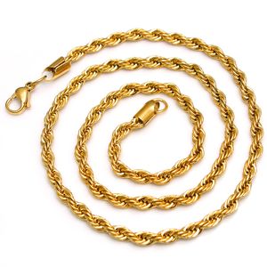 Nouveaux cadeaux de Noël / Saint-Valentin plaqué or pur en acier inoxydable 316L charmant collier à maillons en corde torsadée Hotsale femmes hommes bijoux 4mm 24 ''