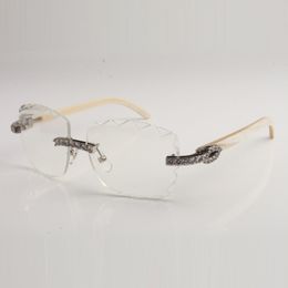 Nuevo marco de gafas con lente transparente tallada con diseño de diamante XXL 3524028 Patillas en ángulo blanco natural puro Tamaño unisex 56-18-140 mm Free Express