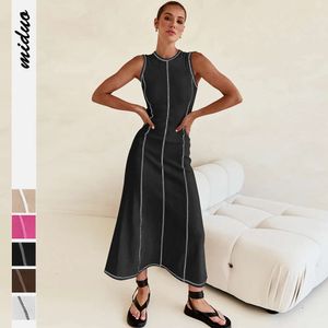 Nieuwe Y2K Design Feel gebreide lange ronde nek mouwloze dames A-lijn rok Franse jurk F51532