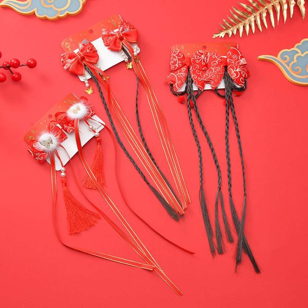 Perruque tressée pour bébé chinois, nouvel an, Clip, mignon, Style ancien, accessoires pour cheveux avec nœud