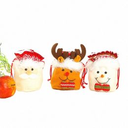 Año nuevo Bolsa de dulces de Navidad Santa Claus Elk Cordón Lona Joyería Bolsa de regalo Rústico Vintage Medias Bolsa de regalo para niños 58Dp #
