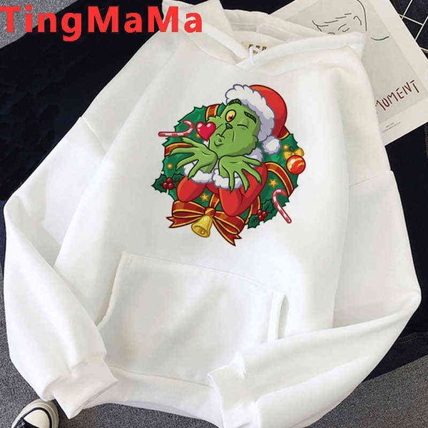 Año nuevo Regalos de Navidad Grinch Sudaderas con capucha Mujeres Invierno Cálido Dibujos animados Gráfico Streetwear Harajuku Unisex Top Grunge Sudaderas Hombre Y1118