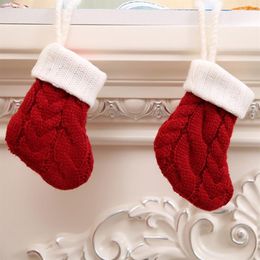 Nieuwjaar Kerst Gebreide Kousen Sokken Eetkamer LNIFE Set Kerstboom Hanger Decoratie Rode Kous Geschenken Zakken Voor Home269B