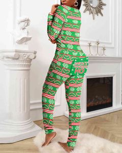 Nouvel An Noël Femmes Fonctionnelle Boutonnée Flap Imprimé Adultes Pyjamas Costume Homewear Combinaisons Détachables Femme 210415