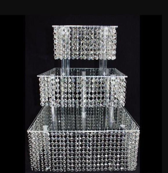 Soporte acrílico de cristal para pastel de boda, mesa de postre, estante para pastel, centro de mesa de boda, soporte para cupcakes, cuadrado de 3 capas, Año Nuevo