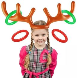 Chapeau de père noël en bois de renne, décoration du nouvel an, jouets gonflables, jeu d'anneaux, activité de plein air, cadeau de noël pour enfants