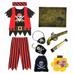 Nieuwjaar Deluxe Pirate Costume Boy Pirate Playset Kerstcosplay Bevat Pirate Accessories Mes Gold Coin Hook Gift