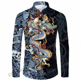 Nieuwjaar Drag Patroon Heren Shirts Lg Mouw Luxe Kleding 3D Gedrukt Tattoo Fi Butt Lente Herfst Heren Casual 2024 e83A #