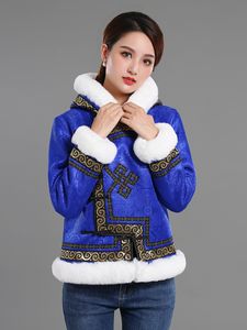 Vêtements ethniques du Nouvel An Robe folklorique plus velours épais vêtements d'hiver chauds Col de fourrure capuche Costume Tang haut costume de style mongol