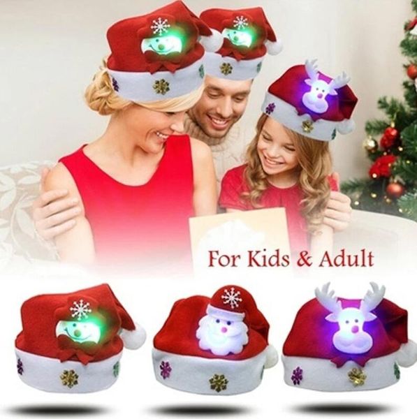 Gorro de Navidad con luz LED, gorro de Papá Noel, Reno, muñeco de nieve, regalos de Navidad para adultos, suministros festivos para fiestas de Año Nuevo