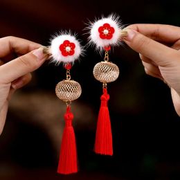 Nouvel An Red Hair Ball Hairclip Rouge Coiffure Coiffure Accessoires de cheveux chinois Tassel Hanfu