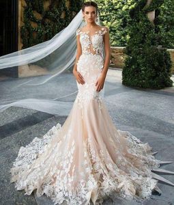 Robes De Mariée Sirène Modeste Du Nouvel An Longue Robe De Mariée Dos Nu Cristaux Perlés Sexy Dentelle Applique Balayage Train Sur Mesure Africain Plus La Taille Robe De Novia