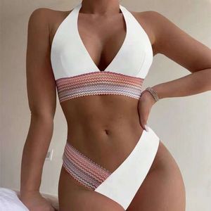 Nieuwjaars splitsing sexy v-hals hangende nek bikini mode backless high taille zwempak voor vrouwen