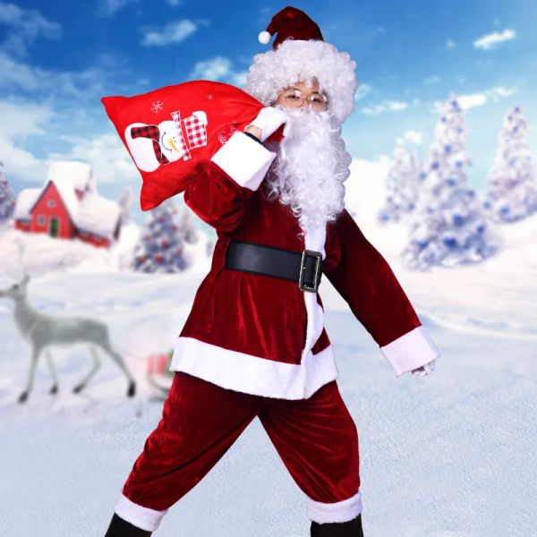 Nouvel An Santa Claus Cosplay Costume Deluxe Classic Velvet Fancy Clothes High Quality Suit Christmas Carnival Party