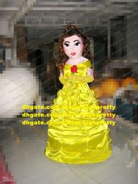 Nouveau costume de mascotte de la princesse jaune de beauté jaune mascotte fée Apsara Infanta avec jaune longue belle robe adulte n ° 650 navire gratuit