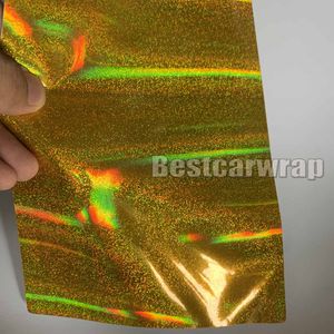 Nieuw ! Gele Rainbow Neo Chrome Holografische Vinyl Wrap voor Auto Wrap met Air Bubble Free For Car Covering Hologram Stickers 1.52x20m / Roll