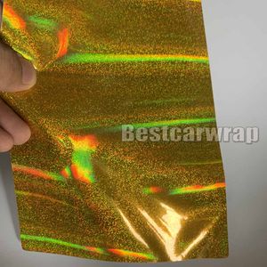 Nouveau ! Enveloppe de vinyle holographique jaune arc-en-ciel Neo Chrome pour emballage de voiture avec bulle d'air gratuit pour les autocollants d'hologramme couvrant la voiture 1.52x20m / Roll