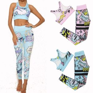 Nouvelle tenue de yoga Impression de dessin animé Banana Boom Running Running Suits Sportswear High Waist Fitness Pantal