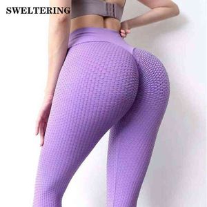 Nieuwe yogabroek vrouwen leggings fitness bubble naadloze honingraat hoge taille sporten push up gym kleding J220706