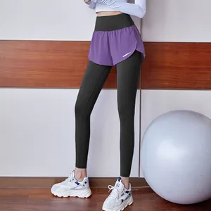 Nouveau pantalon de Yoga collants de Compression respirants à séchage rapide pour femmes Fitness course faux pantalon de Sport deux pièces