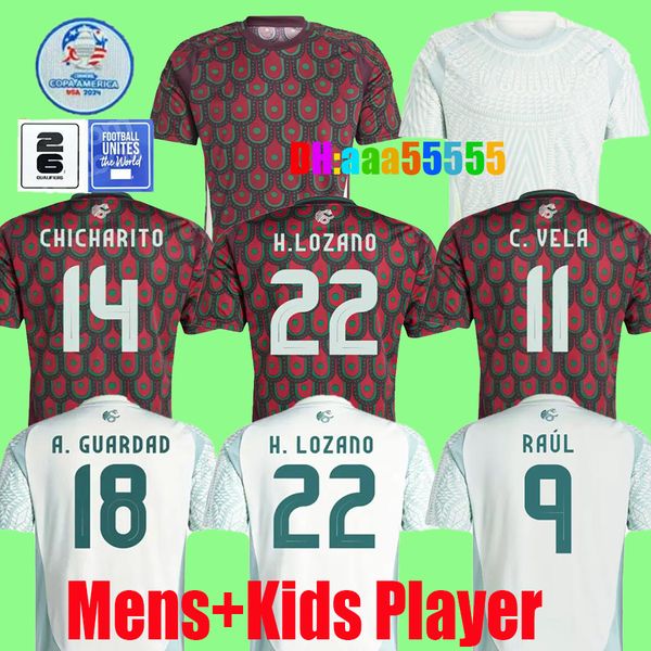 2024 2025 Mexique Jersey de football 24 25 Raul Chicharito Dos Santos Hommes Ensembles Équipe nationale Camisetas Copa America Mexique GIMENEZ LOZANO Uniformes de chemise de football