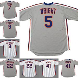 New York 5 DAVID WRIGHT 7 JOSE REYES 9 GREGG JEFFERIES 41 TOM SEAVER 29 FRANK VIOLA 22 RAY KNIGHT 13 LEE MAZZILLI STAUB maillot de baseball