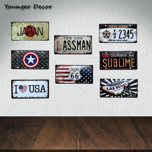 New York Assman Home Wall Decor Metal Painting Poster Welkom bij Las Vegas Tin Signs USA Texas Route 66 Japan Auto nummer Licentie Garage Plaat Maat 30x15cm