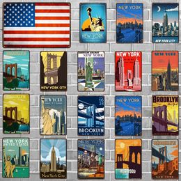 New York City Art Painting Plaque Metal Vintage Travel Tar Bord Metal Plate for Wall Pub Cafe Living Room Home Craft Decor Gepersonaliseerd Decor Tin Bord Maat 30x20 W02