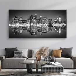 Pinturas de lienzo para paisajes de la ciudad de Nueva York, estampados de carteles en blanco y negro, arte de pared, imágenes para sala de estar, decoración moderna del hogar sin enmarcado