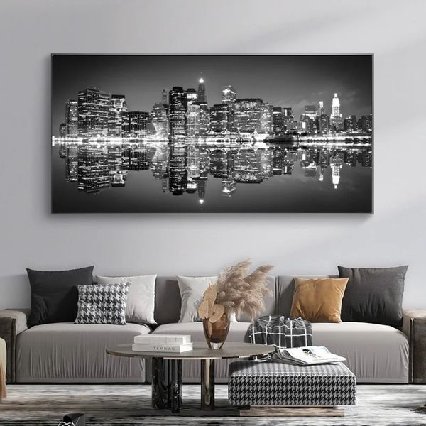 Pinturas de lienzo para paisajes de la ciudad de Nueva York, estampados de carteles en blanco y negro, arte de pared, imágenes para sala de estar, decoración moderna del hogar sin enmarcado