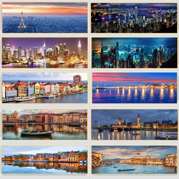 New York City Night View Affiches Landscape Painting Toile imprimés Building Pictures Art mural pour le salon Décoration de la maison