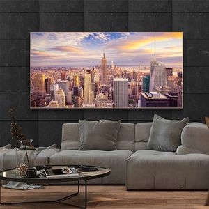 New York City Posters Prints Sunset View Skyline Manhattan Canvas Painting Landscape Wall Art Foto voor woonkamer Home Decor