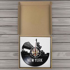 NEW YORK CITYCAPE CONtemporain exclusif mural horloge décor mural NYC Skyline Vinyl Record Corloge murale Montres de voyage uniques