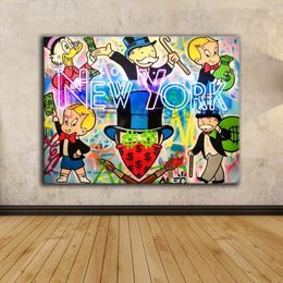 NEW YORK NEON SIGNE D'ALEC GRAFFITI POP ART Affiche moderne Résumé Mur Art Huile PEINTURE STREET ART TELEVA