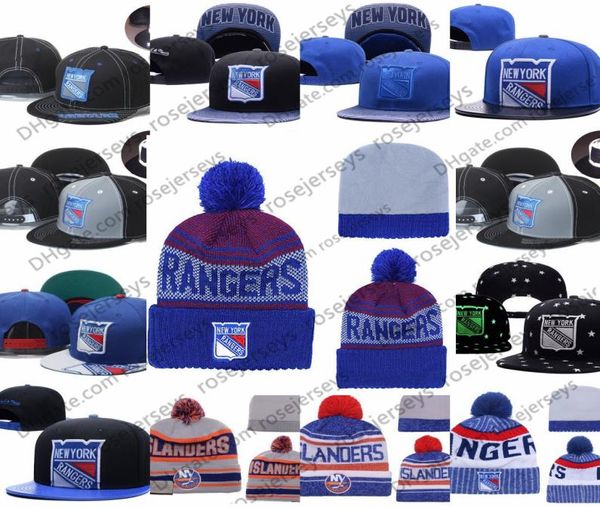 Bonnets en tricot de hockey sur glace des Rangers de New York Chapeau réglable brodé Casquettes snapback brodées Bleu Blanc Gris Noir Chapeaux cousus O1084579