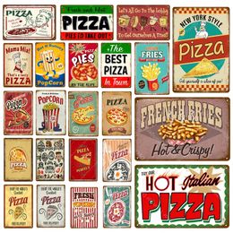 New York Style Pizza Tin Poster Retro Hot Itlian Pizza Popcorn Wall Decoration Metal Signs Home Kitchen Decor Vintage Personaliseerde Plaques Maat 30x20cm W02